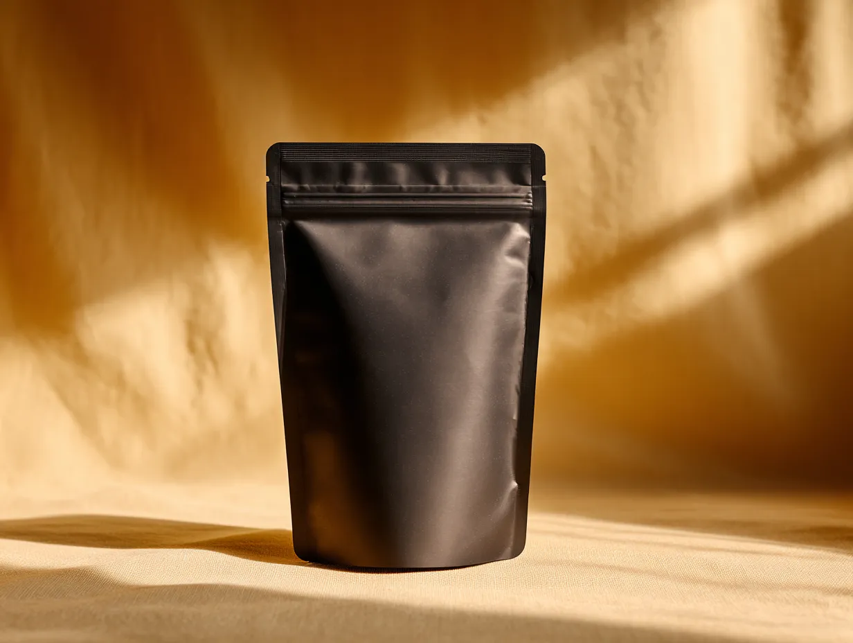 A gusseted stand-up pouch with a press-seal top.