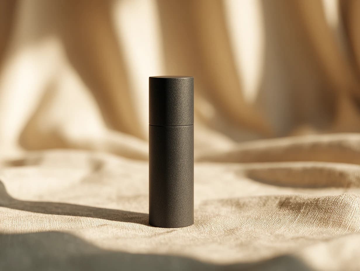 A single slim olive tube standing upright.