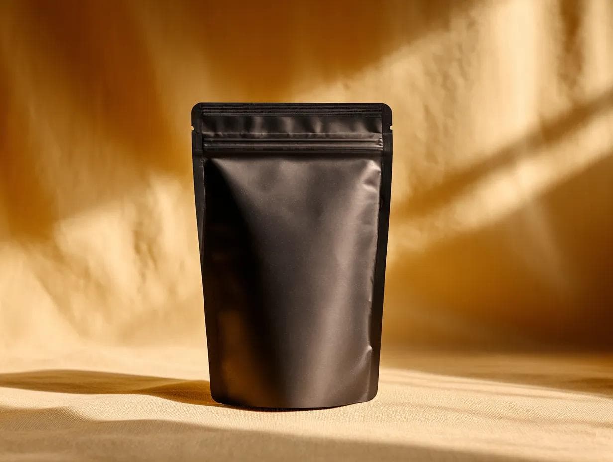 A gusseted stand-up pouch with a press-seal top.